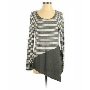 H.I.P. Buckle Gray Asymmetrical Hem Long Sleeve Striped Tunic Top in Size Small